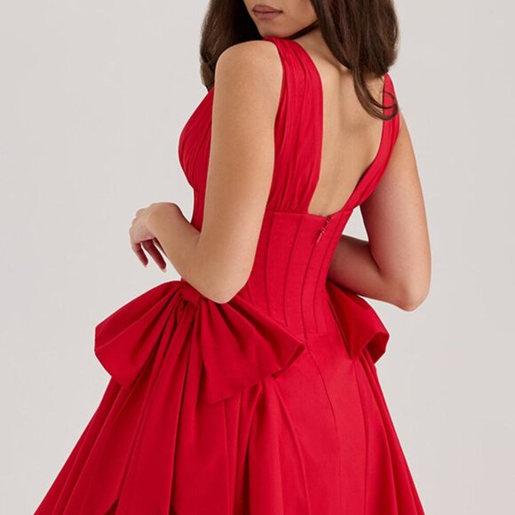 Bow V-Neck Sleeveless Mini Dress | New Formal Zipper Boned Dress - Picture 7 of 9